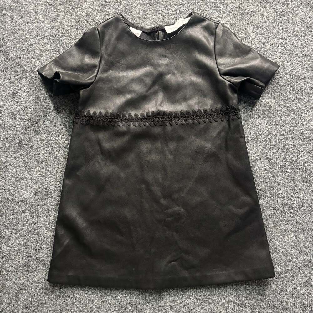 Zara Black Faux Leather Embroidered Dress Size 18-24 Months